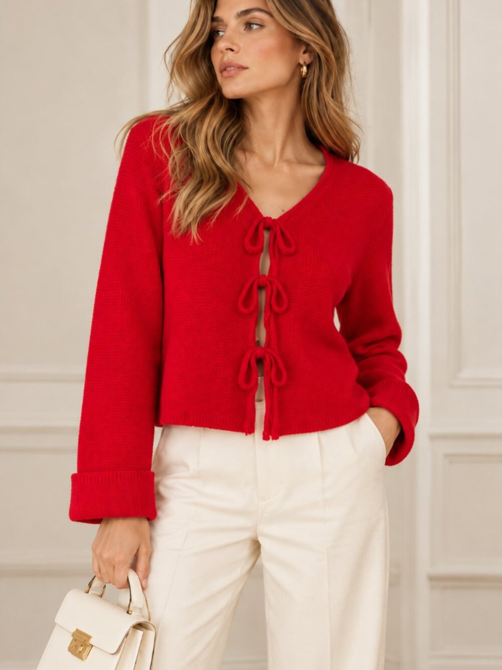 Antonio Melani 100% Cashmere Tie Front Sweater Cardigan NWT Red Size M